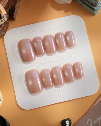 Moonstone press-on nails — pearl lavender cat eye shimmer handmade nail art by Joyee Nails