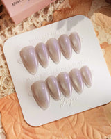Moonstone press-on nails — pearl lavender cat eye shimmer handmade nail art by Joyee Nails