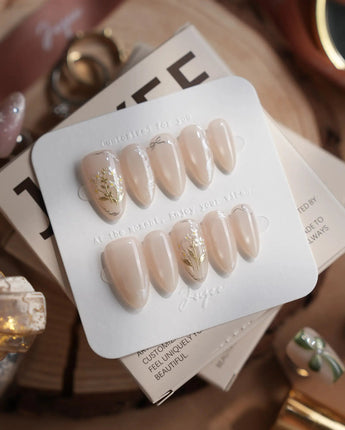 Morning Air press-on nails — Fresh Creamy Nude, Hand-painted