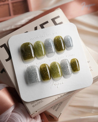 Moss Code Extra Short Square press on nails, handmade custom nails by Joyeenails