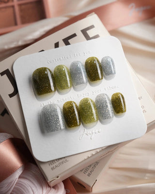 Moss Code press-on nails by Joyee Nails