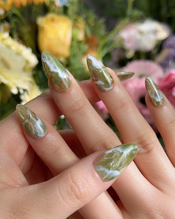 Mosses - Nightlight Moss nails — Vintage Herbal Green, Marble by Joyee Nails