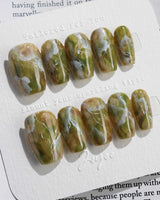 Mosses - Nightlight Moss nails — Vintage Herbal Green, Marble by Joyee Nails