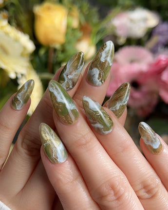 Mosses - Nightlight Moss nails — Vintage Herbal Green, Marble by Joyee Nails