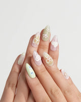 My Kitty press-on nail set — Healing Macarons, 3D Cute Cat & Paw Print Doodles. design, hand-painted with real gel polish