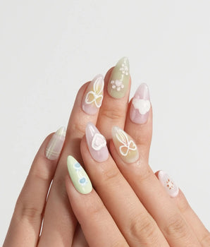 My Kitty press-on nail set — Healing Macarons, 3D Cute Cat & Paw Print Doodles. design, hand-painted with real gel polish