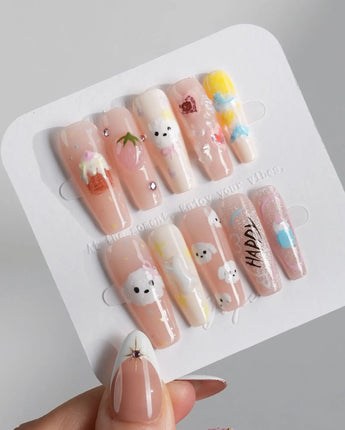 My Puppy press-on nails in long coffin shape — Puppy cute nails