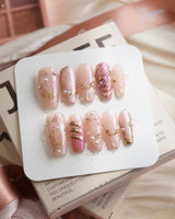 Neon Kiss medium coffin press-on nails with light-shifting cat eye gel shimmer