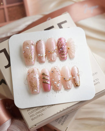 Neon Kiss medium coffin press-on nails with light-shifting cat eye gel shimmer