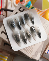 Night Butterfly Long Stiletto press on nails, handmade custom nails by Joyeenails