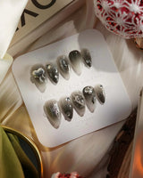 Night Butterfly handmade press-on nails featuring black ombre chrome 3D gothic nails
