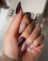 Nightcap Medium Almond burgundy press on nails with purple fall handmade nail art - image 3