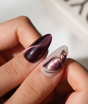 Nightcap Medium Almond burgundy press on nails with purple fall handmade nail art - image 2