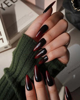 Nightcap press on nails in a near-black wine red that fades to a clearer red at the tip with a high gloss finish - image 5