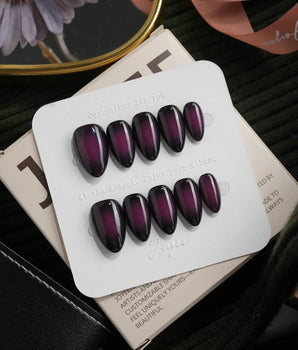 Nightshade press on nails in deep glossy aubergine purple that reads almost black - image 2