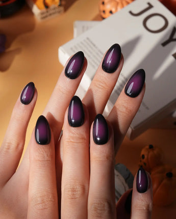Nightshade press on nails in deep glossy aubergine purple that reads almost black - image 1
