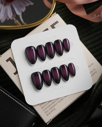 Nightshade press on nails in deep glossy aubergine purple that reads almost black - image 2