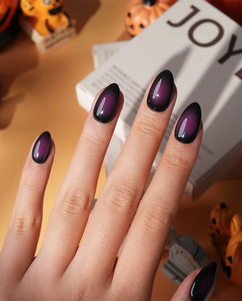 Nightshade press on nails in deep glossy aubergine purple that reads almost black - image 4