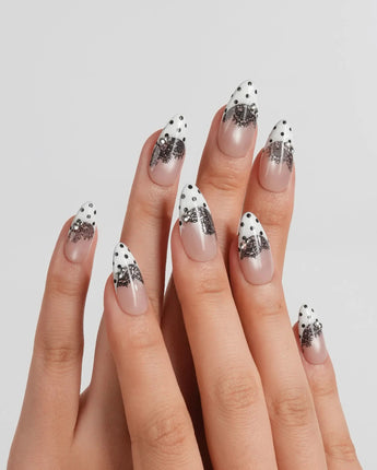 Noir Lace Medium Almond press on nails, handmade custom nails by Joyeenails