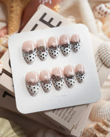 Noir Lace extra short almond press-on nails with black lace French tip design