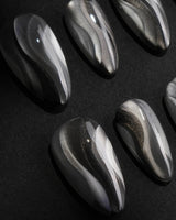 Noir Ribbons press-on nails — Phantom Black & Deep