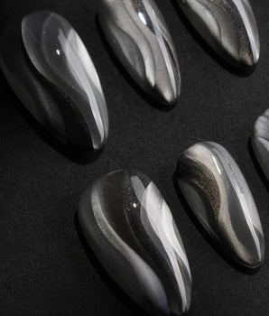 Noir Ribbons press-on nails — Phantom Black & Deep