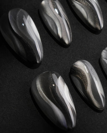 Noir Ribbons press-on nails — Phantom Black & Deep