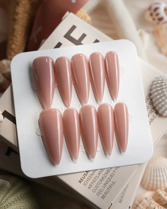 Nude Blush cat - eye Long Stiletto press on nails, handmade custom nails by Joyeenails
