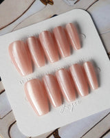 Nude Blush cat-eye press-on nails in medium coffin shape — blush pink cat eye nails