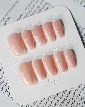 Nude Blush cat-eye press-on nails in short coffin shape — blush pink cat eye nails