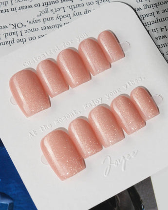 Nude Blush cat-eye press-on nails in short square shape — blush pink cat eye nails