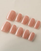 Nude Blush cat-eye press-on nails in extra short square shape — blush pink cat eye nails