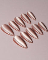 Nude Blush cat-eye press-on nails in long stiletto shape — blush pink cat eye nails