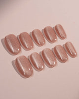 Nude Blush cat-eye press-on nails — blush pink cat eye nails handmade nail art by Joyee Nails