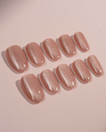 Nude Blush cat-eye press-on nails — blush pink cat eye nails handmade nail art by Joyee Nails