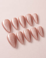 Nude Blush cat-eye press-on nails in short stiletto shape — blush pink cat eye nails