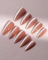 Nude Blush cat-eye press-on nails — blush pink cat eye nails handmade nail art by Joyee Nails