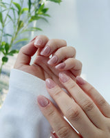 Nude Blush cat-eye handmade press-on nails featuring blush pink cat eye nails