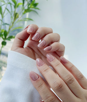 Nude Blush cat-eye handmade press-on nails featuring blush pink cat eye nails