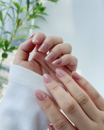 Nude Blush cat-eye handmade press-on nails featuring blush pink cat eye nails