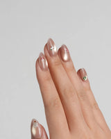 Mini Noel press-on nails — nude cat eye christmas icons handmade nail art by Joyee Nails