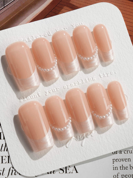 Nude French Tip Nails - Dew Sparkle | Joyee Nails
