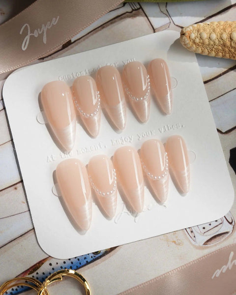 Nude French Tip Nails - Dew Sparkle | Joyee Nails