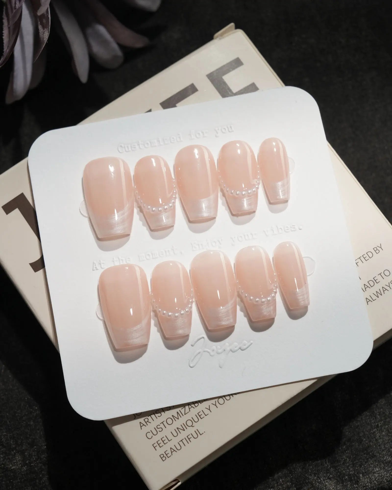 Nude French Tip Nails - Dew Sparkle | Joyee Nails