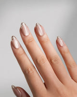 Nude Spark press-on nails — Premium Champagne Cat Eye, Irregular French Metal Outlines. handmade nail art by Joyee Nails