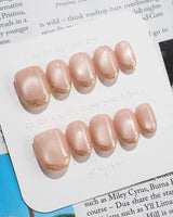 Nude Spark press-on nails — Premium Champagne Cat Eye, Irregular French Metal Outlines. handmade nail art by Joyee Nails