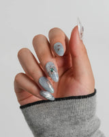 Ocean Heart ocean treasure press-on nails with silver chrome and pearl accents