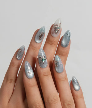 Ocean Heart 3D underwater nail set with seahorses, sea turtles and manta rays