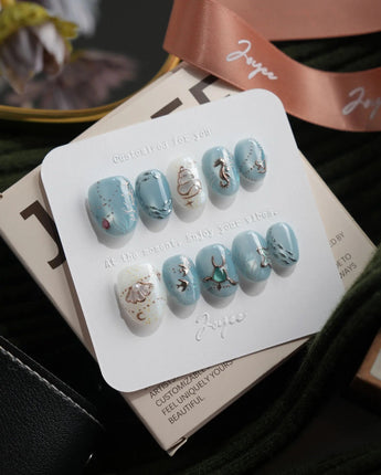 Ocean Heart extra short oval press-on nails