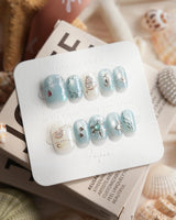 Ocean Heart extra short square press-on nails with underwater chrome artwork